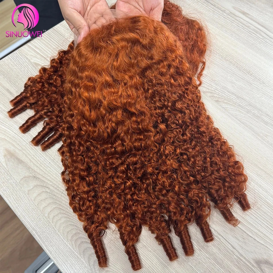 Peluca de cabello humano rizado de jengibre naranja 12A HD peluca frontal de encaje prearrancada para mujer Foto 3 de 4