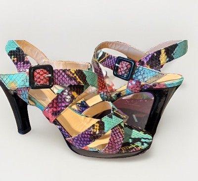 Amalfi by Rangoni Italy Leather Platform High  Sandal 8.5 Camino Rainbow snake