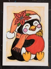 [PRINT] Christmas Holiday Penguin ACEO Art