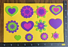 FLOWERS  HEARTS MULTICOLOR SHAPES, 12 SELF ADHESIVE FOAM - PAPER STICKERS