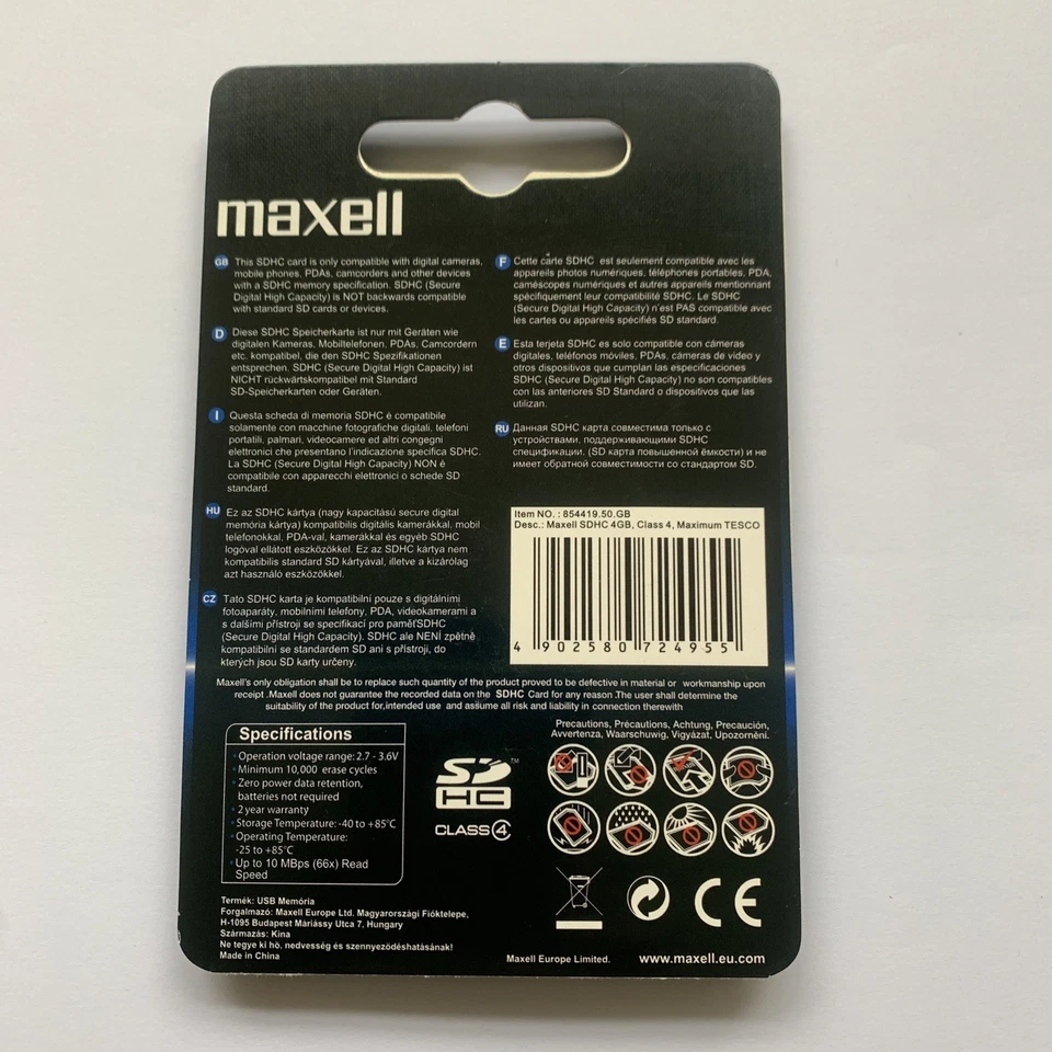 2x Maxell 4GB SD HC Memory Card Secure Digital Mobile Phones Cameras Camcorders - Image 3 of 4