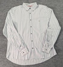 Lacoste Long Sleeve Button Up Dress Shirt Men's Size 42 M/L White Gray Stripe