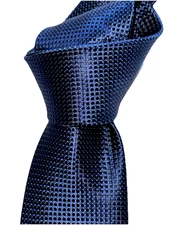 $100 NWT IKE BEHAR Navy Blue 3.4” self grid dots mens silk hand tailored tie USA