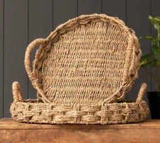 NEW FARMHOUSE BASKET SET OF 2 SEAGRASS BRAIDED HANDLES 18"Wx5.5"H and 16W"x4"H