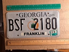 License Plate, Georgia, 2017, Peach, Franklin County, Passenger, BSF 2180