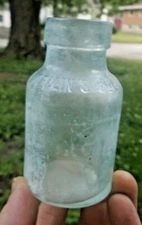 NICE SMALL AQUA MELLIN'S INFANT FOOD BOTTLE SAMPLE SIZE 1890'S ERA DUG L@@K