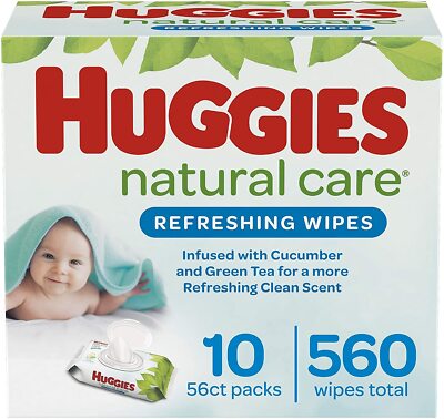Huggies Natural Care Refreshing Baby Wipes, Scented, 10 Flip-Top Packs 560  Wipes