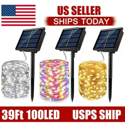 2 pack LED Solar Fairy String Lights Copper Wire Waterproof Outdoor Garden Decor