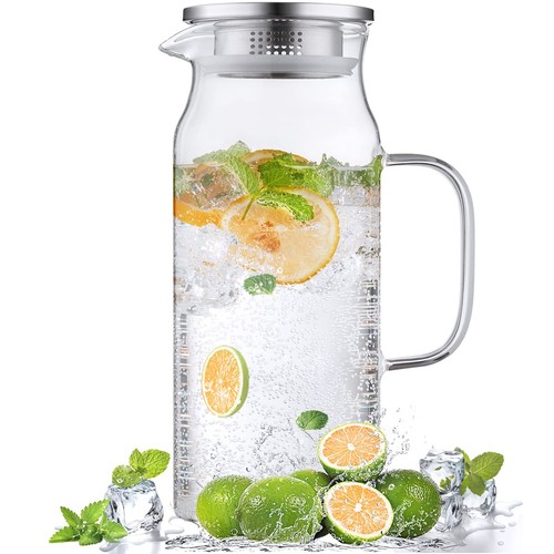 2 Liter 68 Oz Glass Pitcher With Lid And Spout Water Pitcher For Fridge Glass Ca