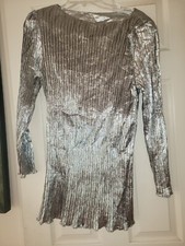 Evan Picone Silver Diamond Shoulder Pads Blouse, Size 8 Union Made in USA