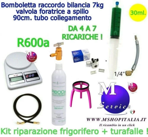 Kit Riparazione Frigorifero R600a 420 gr. completo fai da te + turafalle 30ml - Imagen 1 de 10
