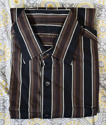 TASSO ELBA MEN'S STRIPED LONG SLEEVE SHIRT BLACK COMBO SIZE SMALL Pocket