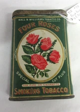 VINTAGE ADVERTISING EMPTY FOUR ROSES VERTICAL  POCKET TOBACCO TIN    971-