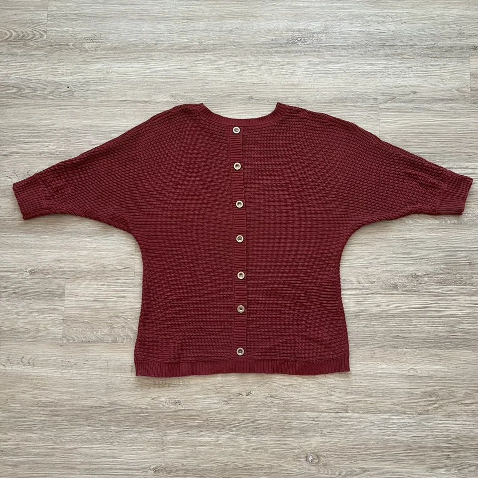 Juniper Ln Maternity Sweater Back Buttons Dolman Sleeve Cable Knit Rust Red Sz M - Image 3 of 4