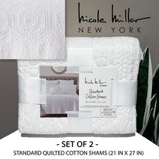 SET OF 2 - New Nicole Miller Honeycomb Geo Quilted Standard Cotton Shams White