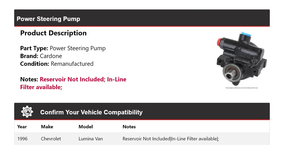 For 1996 Chevrolet Lumina Van Power Steering Pump Cardone - Image 2 of 4