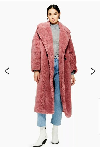 Topshop rose pink longline Borg coat 