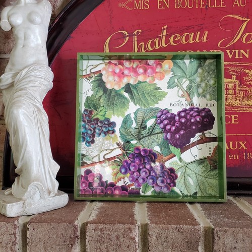 Michel Design Works Vineyard Grapes Botanical Green Square Tray w Handles - Picture 15 of 24
