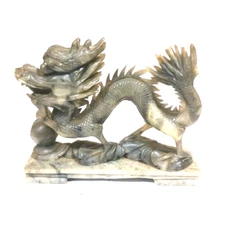 Vintage Soapstone Hand Carved Chinese Dragon With Pearl Ball Wisdom