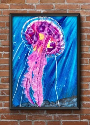 Jellyfish Painting Original Oil Painting, 16 x 20 inches Marine Painting