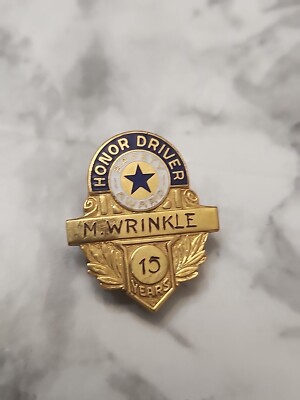 Vintage Honor Driver Safety Award 15 Years M. Wrinkle Lapel Screw Pin Tie Tack 