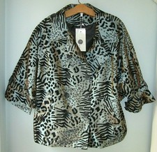 Lindi Nwt Blue Brown Animal Print Trench Batwing Swing Jacket Aria Women Large