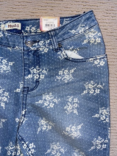 NWT New Girls Mudd Blue Medium Wash Floral Jeans Pants Size 16 Ankle Adjustable - Picture 4 of 10