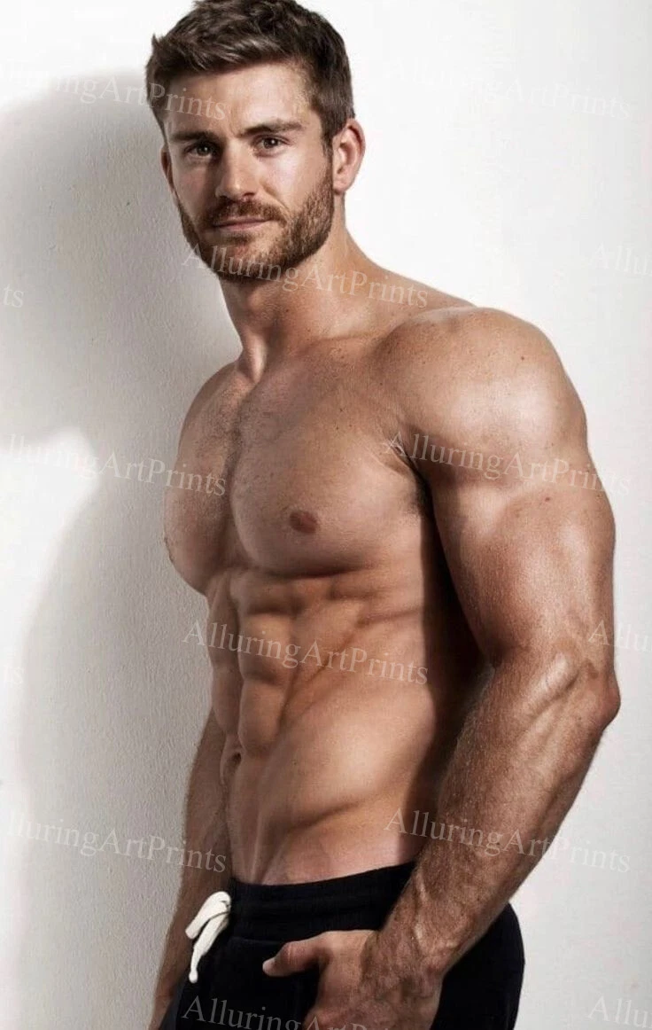 Male Model Print Muscular Handsome Beefcake Shirtless Hairy Hunk Hot Man  AA441 | eBay