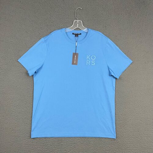 Michael Kors T-Shirt Mens Large Blue Embroidered Logo Cotton Casual Dad