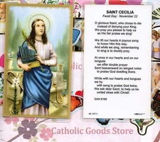 St. Saint Cecilia + Prayer -(G)  Laminated  Holy Card