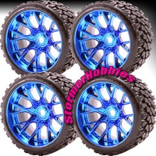 4 Sweep SRC Monster Truck Terrain Crusher Belted Tires on Blue Wheels 1002BC