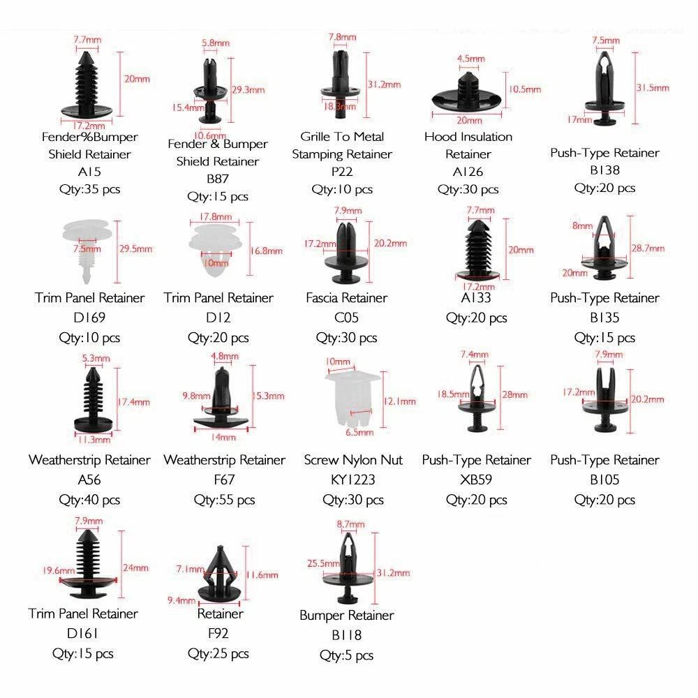 Manelord 汽车车身紧固件铆钉夹套件 - 447 件汽车夹套装，带推杆... - 图片 6 / 7