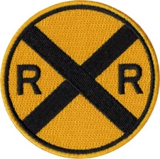 Patch - Railroad Crossing Yellow Road Sign Train Track Embroidered Iron On 16272