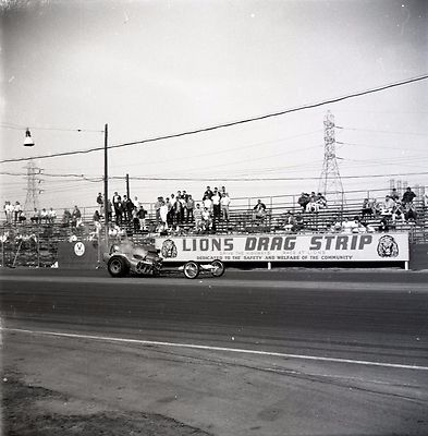 Lions Drag Strip - Front Engine Dragster Scene - Vintage B&W 120mm