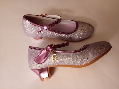 Hankayou Girls Mary Jane Shoes Metallic Purple Block Heels Buckle Sz Eur  36