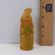 Vintage Chinese Amber Glass Dragon Seal Stamp Figurine Collectible Decor