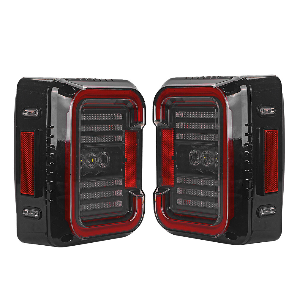 GXENOGO LED Tail Lights Compatible With 2007-2017 Jeep Wrangler JK, Brake Reverse Light Rear Back Up Lights Daytime Running Lamps, Built-in EMC- Smoked Lens