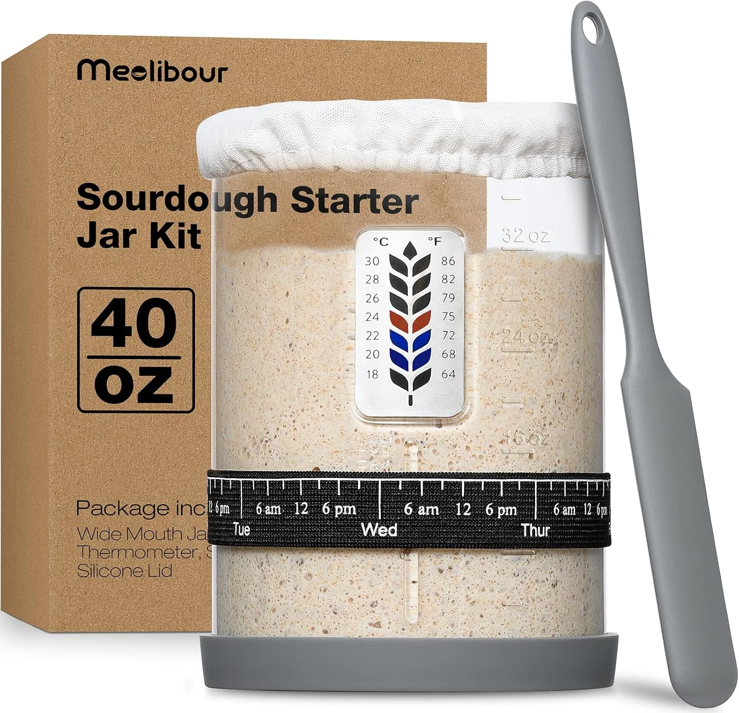Premium Pro Sourdough Starter Jar Kit - 40Oz Large Wide Mouth Sourdough Bread Ja