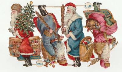 Große Oblate Scrap die cut  Glanzbilder Bogen L&B  3245 Santa Weihnchtsmann 17cm