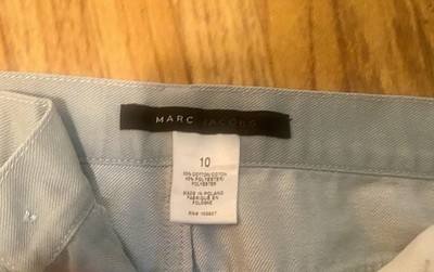 Marc Jacobs Women's Blue Denim Mini Skirt Size 10 Button Zip Stripe Accents