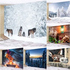 Extra Large Snow Wolf Rabbit Donkey Wall Hanging Tapestry Bedroom Backdrop Decor