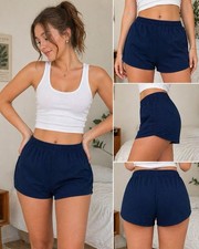 Soffe Juniors L Cheerleading Dance Gym Cheer Shorts Navy Blue Elastic Waist