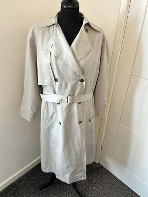 Vintage Berghaus Design Light Grey Belted Trench Coat UK 14 Double Breasted