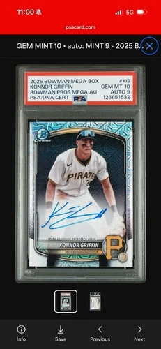 2025 KONNOR GRIFFIN RC AUTO BOWMAN CHROME MOJO REFRACTOR  #BMA-KG PSA 10***