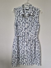 Tommy Hilfiger Dress Womens 12 Linen Blue Toile Classic Belted Shirt Dress