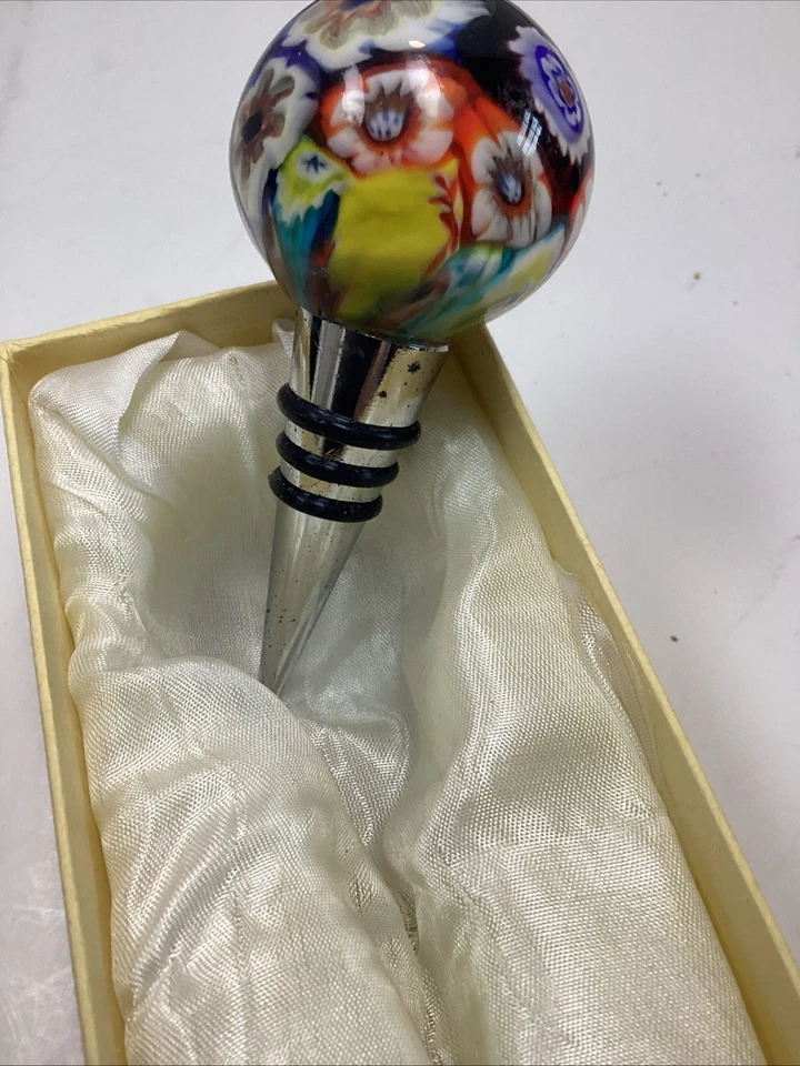 Пробка для винной бутылки из муранского стекла Millefiori многоцветная в коробке - Изображение 4 из 4