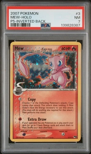 2007 POKEMON POP SER 5 INVERTED BACK #3 MEW-HOLO PSA 7