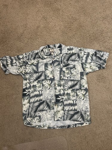 Tommy Bahama Button Up Camp Shirt Mens 100% SILK Hawaiian Palm Sz Xlarge