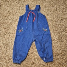 Vintage Embroidered Flowers Blue Overalls Romper Size 18 Months Snaps Girls Baby