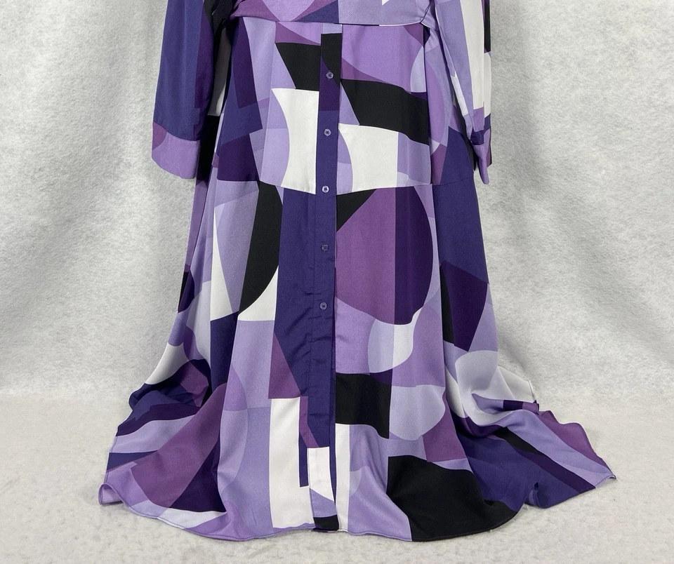 Calvin Shirt Dress Women’s 18W Purple White Abstract Long Sleeves - Image 3 of 4